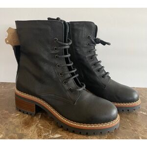 NWT Bertuchi Womens Black Pebbled Leather Lace Up Zip Chunky Combat Boots 7.5